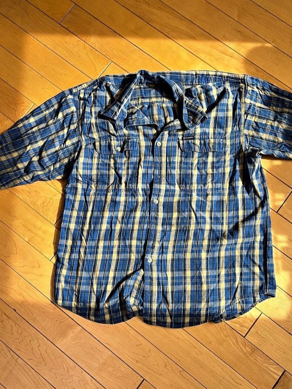 Columbia Men's Plaid Button Down Shirt in Blue & Yellow